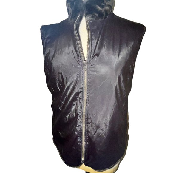 REVERSIBLE Beaver Faux Fur VEST Coat Jacket Brown Size L Women’s Full Zip 83814 - Picture 6 of 8